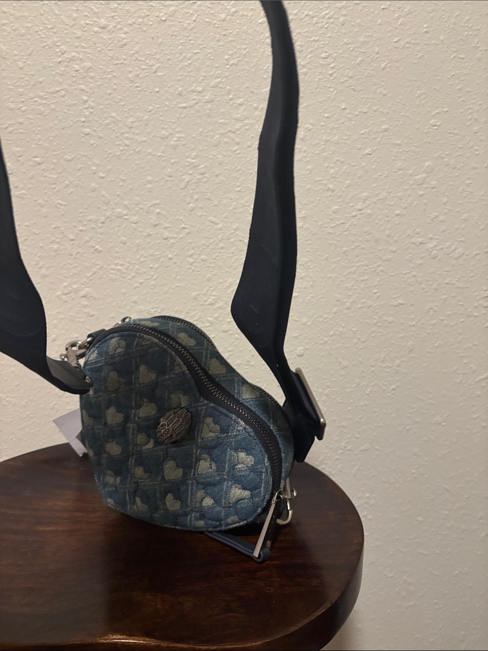 Kurt Geiger Blue Heart Quilted Denim Crossbody Bag - Picture 5 of 10